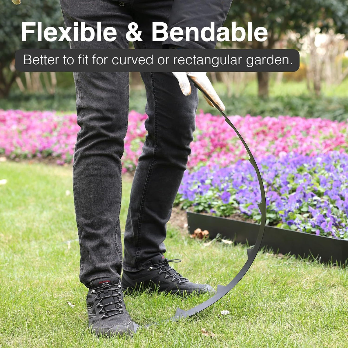 10-Pack Galvanized Steel Landscape Lawn Edging - 8.5 inch Height Black Powder Coated Bendable Metal Strips - Hammer-in Edge Border - Yard Pathway Divider 40 inch Each(33Ft Total), #LYLB85BK-US