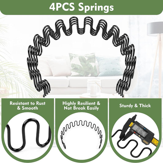 25" Couch Spring Repair Kit, 4Pack Upholstery Spring Seat Repair | for Fixing Sagging Sofa Recliner, 236” Stay Wire/ 4P Springs/ 10P Clips/ 20P Stay Wire Clips/ 40P Nails