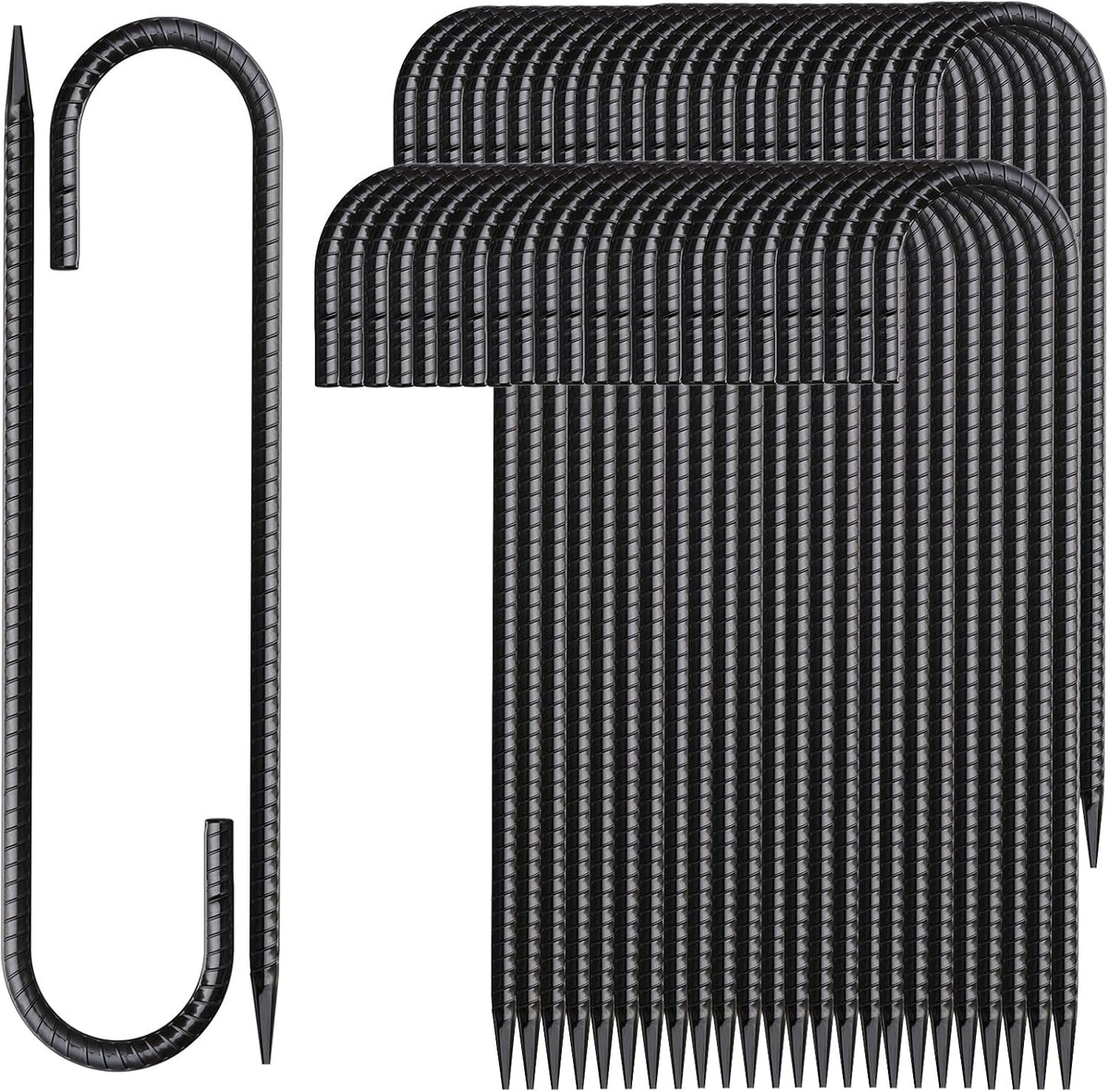 12 Inch Rebar Stakes 50 Pack J Hook Ground Stakes Heavy Duty Chain Link Fence Stakes Galvanized Anchors Metal Tent Stakes for Wire Fencing Concrete Forming Trampolines Camping Canopies Shed Swing