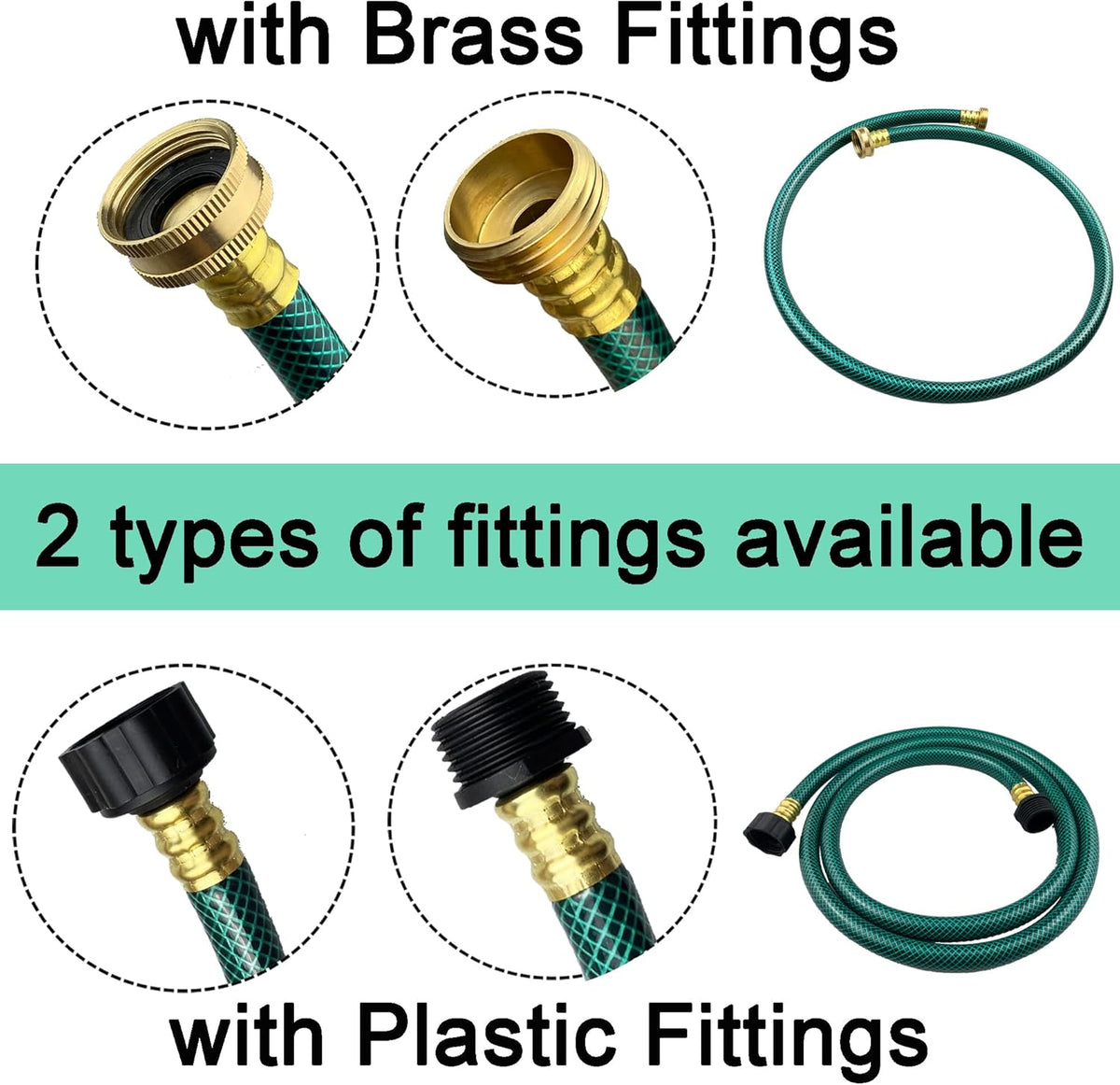 PVC Garden Hose 1/2 Inch, Flexible Water Hose with Male and Female Fittings, No Leaking, Heavy Duty, for Household, Outdoors, Lawns, Patio (4 FT, Green, Plastic Fittings)