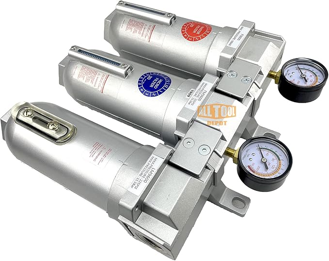 3/4" NPT SUPER DUTY Industrial Grade 3 Stages Filter Coalescing Desiccant Dryer System For Compressed Air Lines, Metal Bowls, Great For Paint Spray And Plasma Cutter (MANUAL DRAIN)