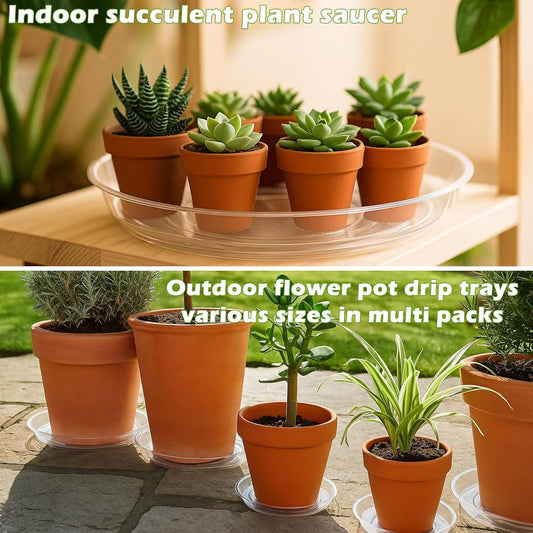 16 Packs 6/8/10/12 Inches Large Clear Plant Saucers for Indoor Outdoor Use Heavy Duty Plastic Plant Trays for Planter Bulk Flower Pot Drip Trays to Catch Water, 4 to 20 Inch