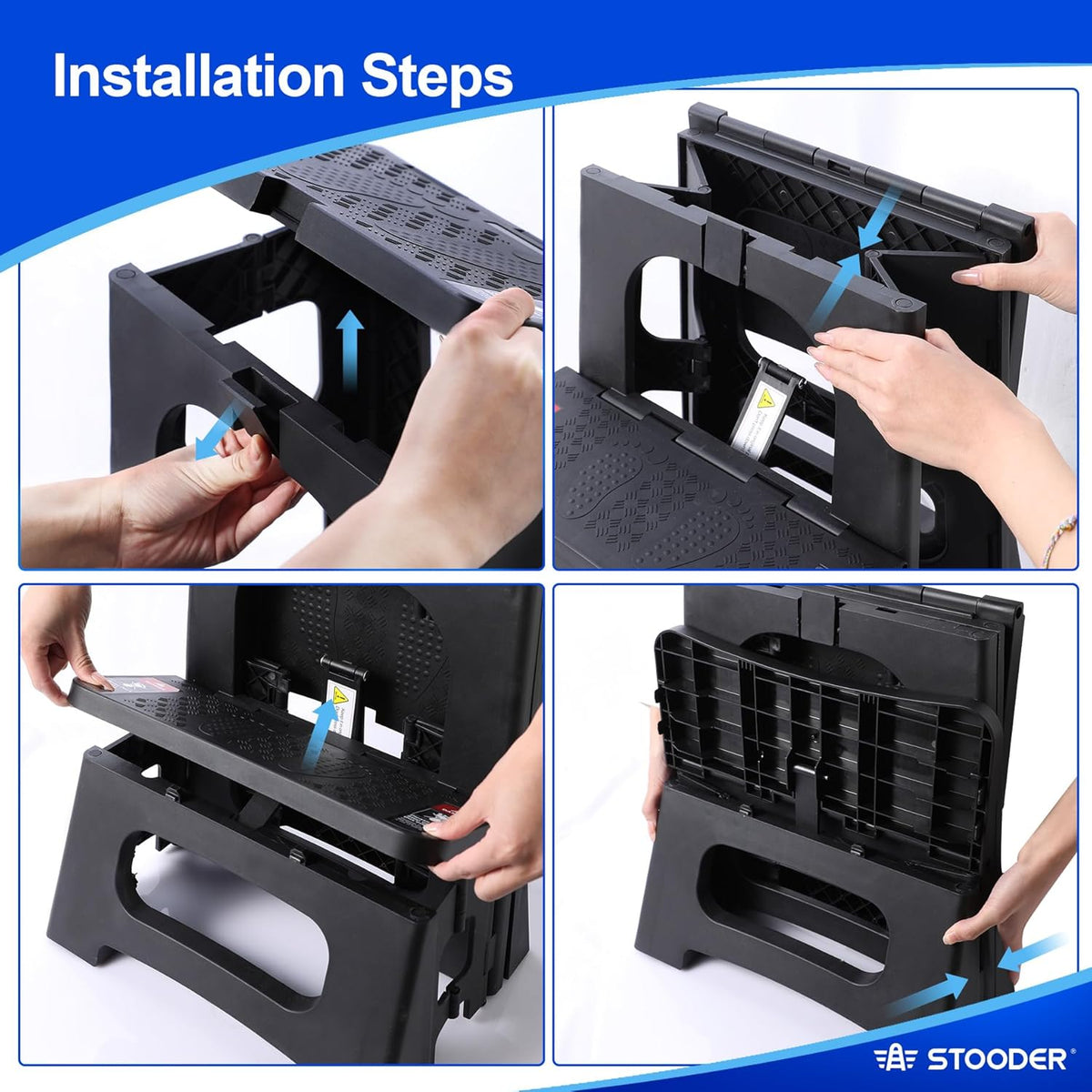 Folding Step Stool, 2-Step 8" 17", Non-Slip, 300lb Capacity | No Assembly, Stable A-Frame, Safety Lock, Anti-Slip Rubber Feet, Collapsible Stool for Kitchen Bathroom Bed RV Offic Garden