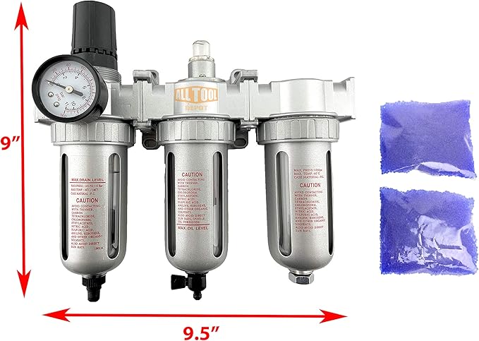 1/4" NPT MID FLOW Filter Regulator Coalescing Desiccant Dryer System For Compressed Air Lines, Poly Bowls, Great For Paint Spray And Plasma Cutter (AUTO DRAIN)