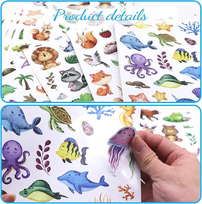 Cute Watercolor Safari Woodland Animals Dinosaur Fish Stickers 715 Count for Toddlers Kids Teens Water Bottle Stickers for Laptop Tablet Phone Case Scrapbook Binders Luggage Guitar School Supplies
