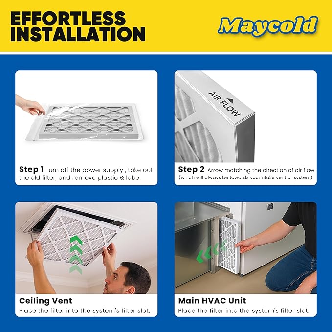 Maycold 20x25x1 MERV 8 Furnace Air Filters (6-Pack), Pleated HVAC AC Filter for Home or Office – Traps Dust, Lint & Pet Hair, Actual Size 19.70 x 24.70 x 0.75,Individually Wrapped in Plastic