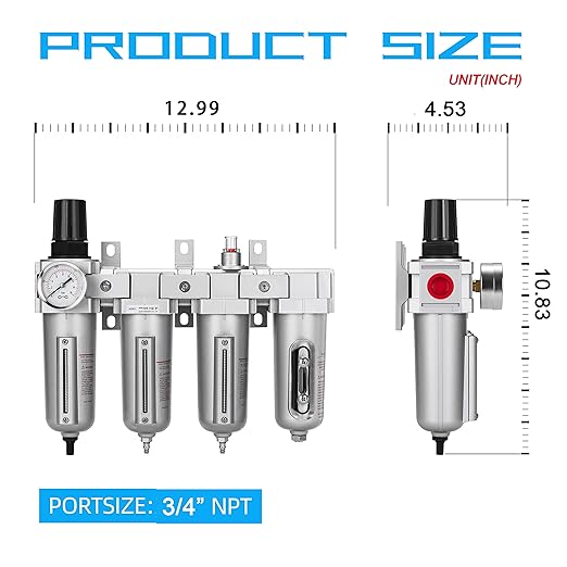 NANPU 3/4" NPT Industrial Grade 4 Stage Air Drying System - Double Particulate Filters, Coalescing Filter, Desiccant Dryer & Air Regulator, Metal Bowl, Auto Drain, for Paint Spray& Plasma Cutter