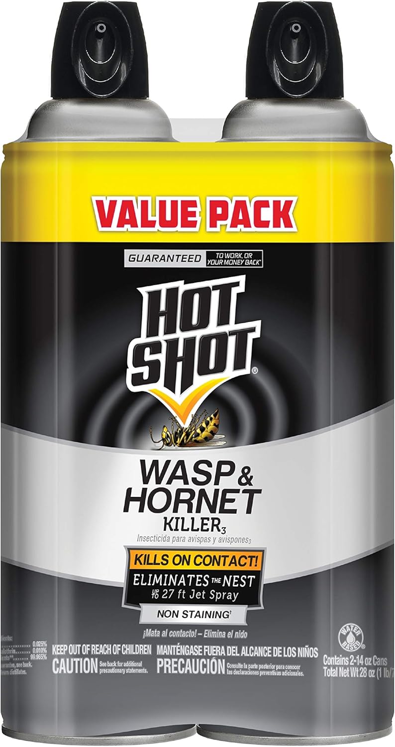 Hot Shot Wasp & Hornet Killer Spray, For Insects Eliminates the Nest, Sprays Up To 27 Feet, 14 fl Ounce, 2 Pack