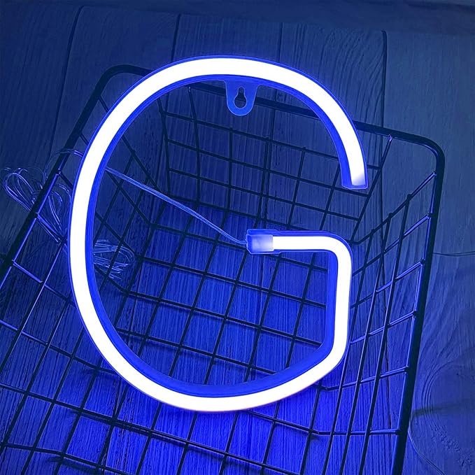 ENUOLI Blue LED Neon Letter Light, USB Batteries Operated Letter Sign for Night Light Lamp Words for Valentines Day, Home, Indoor Wall Decor (G)