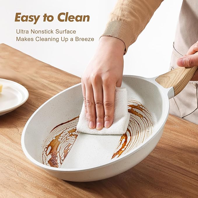 SENSARTE Nonstick Frying Pan Skillets, White Ceramic Coating Omelette Pans, Healthy Cookware Chef's Pan, Free of Intentionally Added PTFE & PFAS (9.5+11+12.5 Inch)