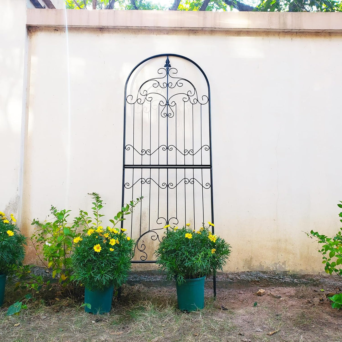 Trellis for Climbing Plants 70.8" H x 25.6" W Metal Wrought Iron Outdoor Wall Panel for Vines Flowers Elegant Accent Decorative Garden Structure