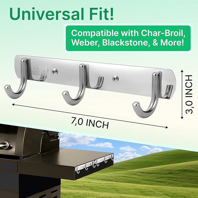 TidyFriend Grill Hooks for Utensils, 2 Pack Heavy Duty BBQ Grill Utensil Holder with 8 Screws, Metal Grill Tool Hanger for Char-Broil, Weber, Blackstone, and Charcoal Grills