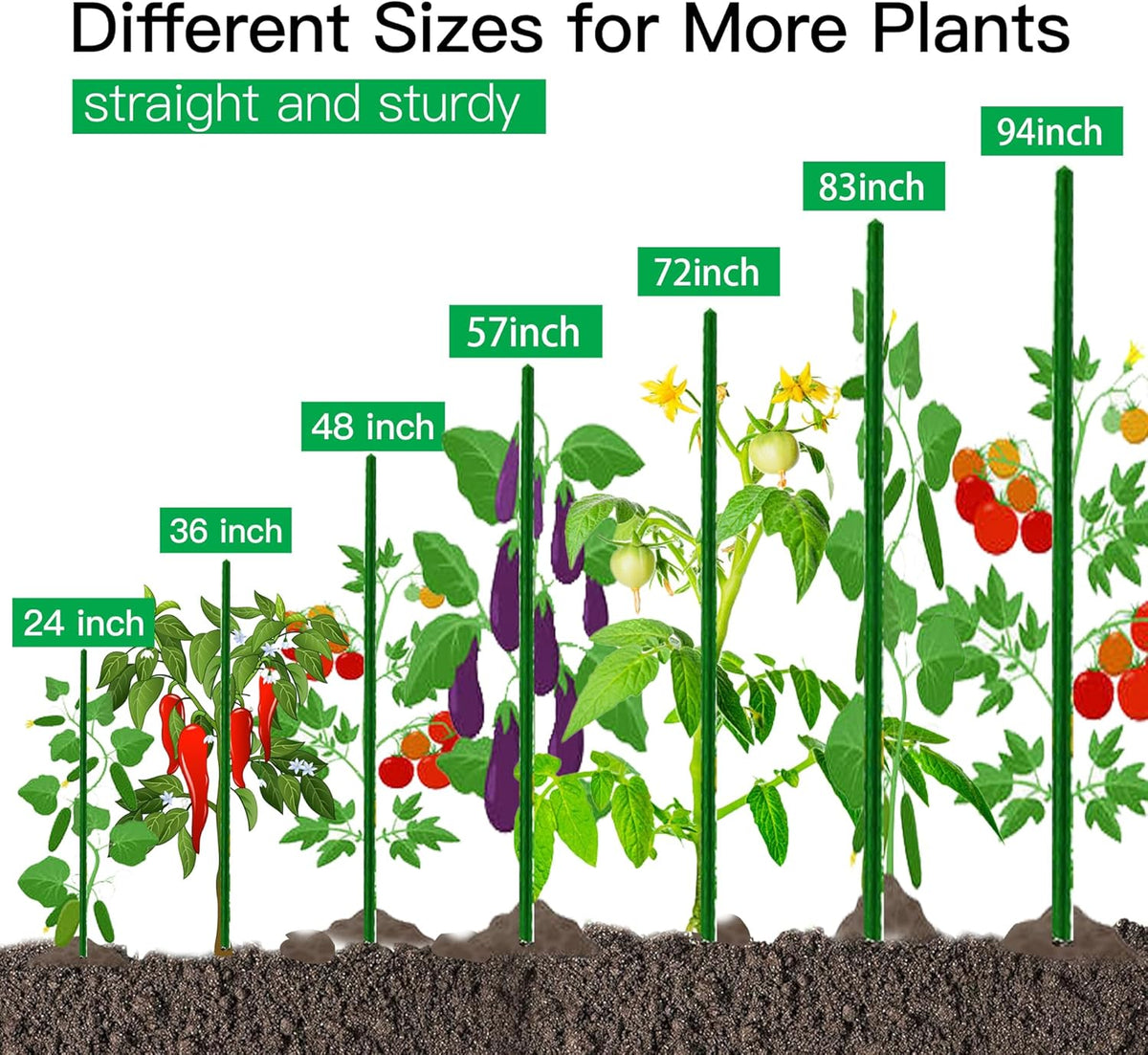Garden Stakes 6ft, 6Feet Metal Plant Stakes 25 Pack for Gardening and Farm, 72" Plastic Coated Plant Support for Tomato, Cucumber, Bean, Flower, Potted and More Climbing Plants
