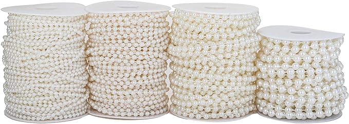 6mm Crafts Faux Pearl Beads Garland Pearl Bead Roll Strand of Pearls to Decorate Floral Centerpieces Wedding Party Favor Christmas Tree(82Feet Ivory)