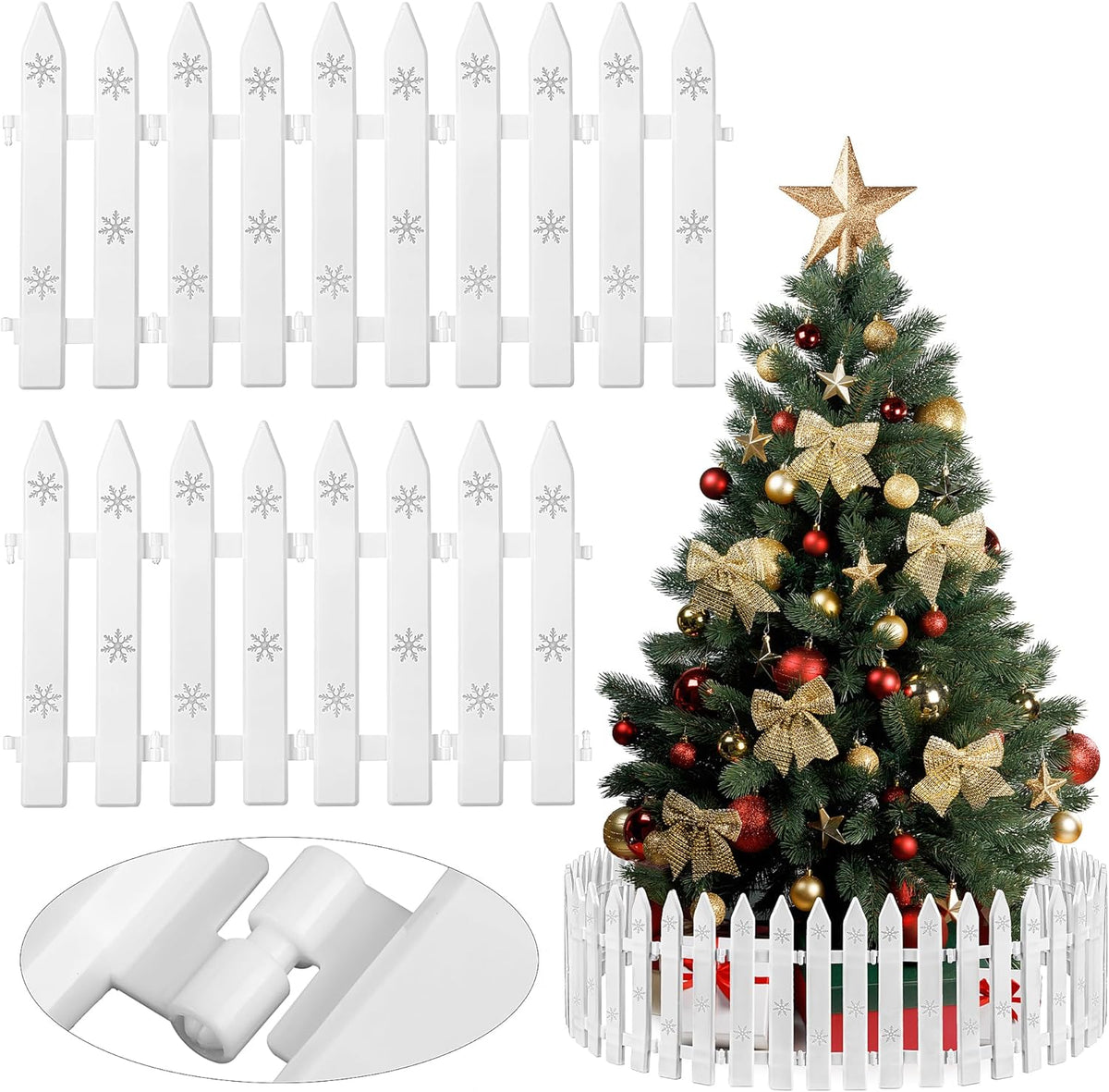 Aodaer 30 Pieces Christmas Tree Fences Plastic Picket Fence 12 Inch Christmas Fence Border Tree Barrier for Christmas Party Wedding Garden Home Fence Decoration, White