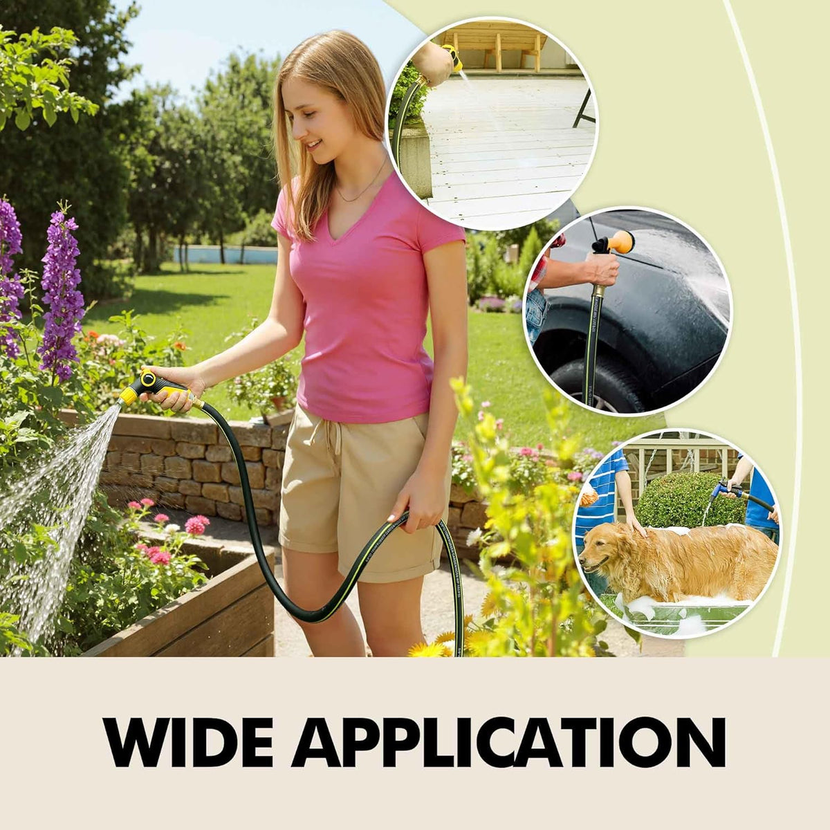 Rubber Garden Water Hose 100ft, 5/8" Leak Proof Garden Hose with Brass Connector, Flexible Hose Pipe for Lawn, Watering Cleaning & Washing