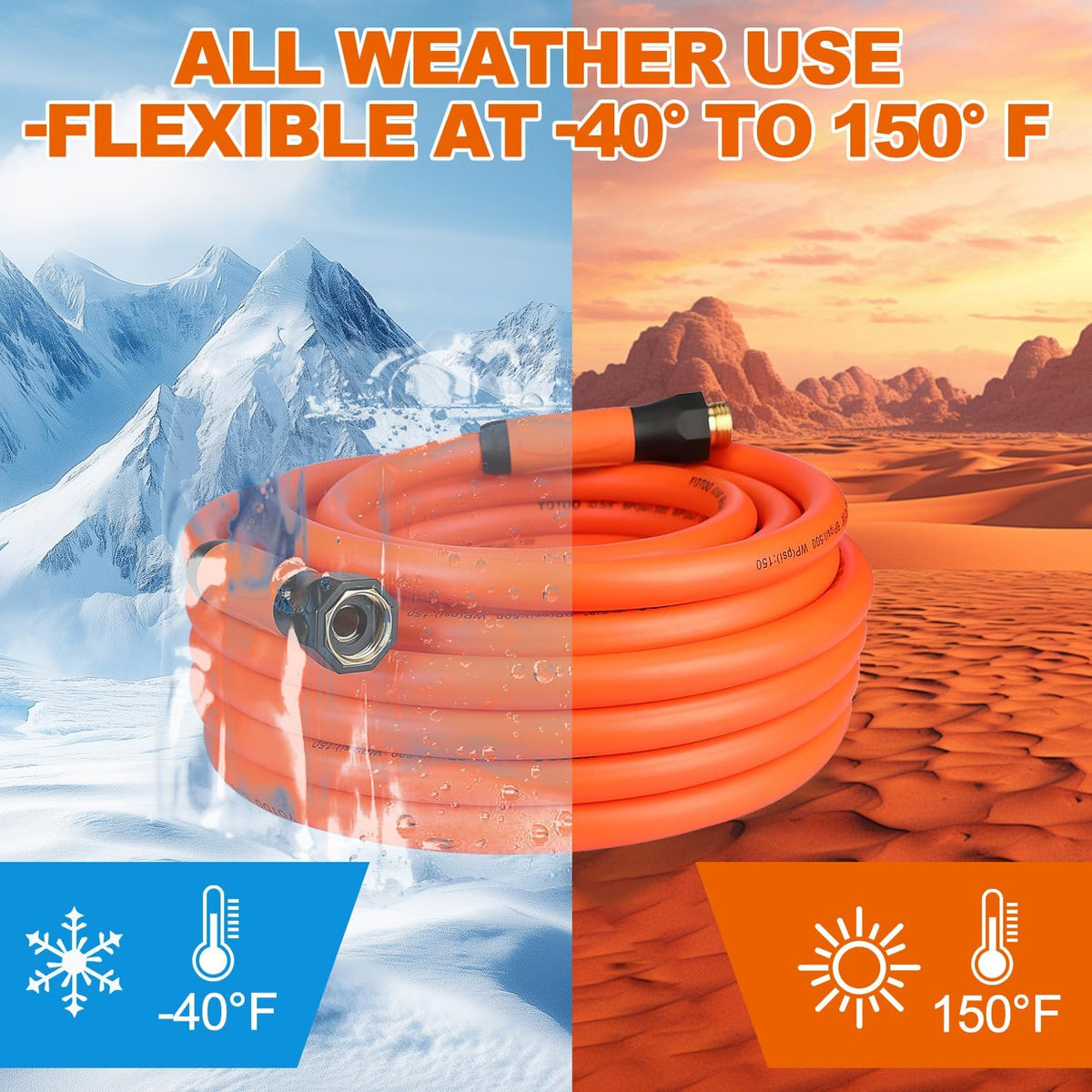 YOTOO Heavy Duty Hybrid Garden Water Hose 5/8-Inch by 75-Feet 150 PSI Kink Resistant, Flexible with Swivel Grip Handle and 3/4" GHT Solid Brass Fittings, Orange