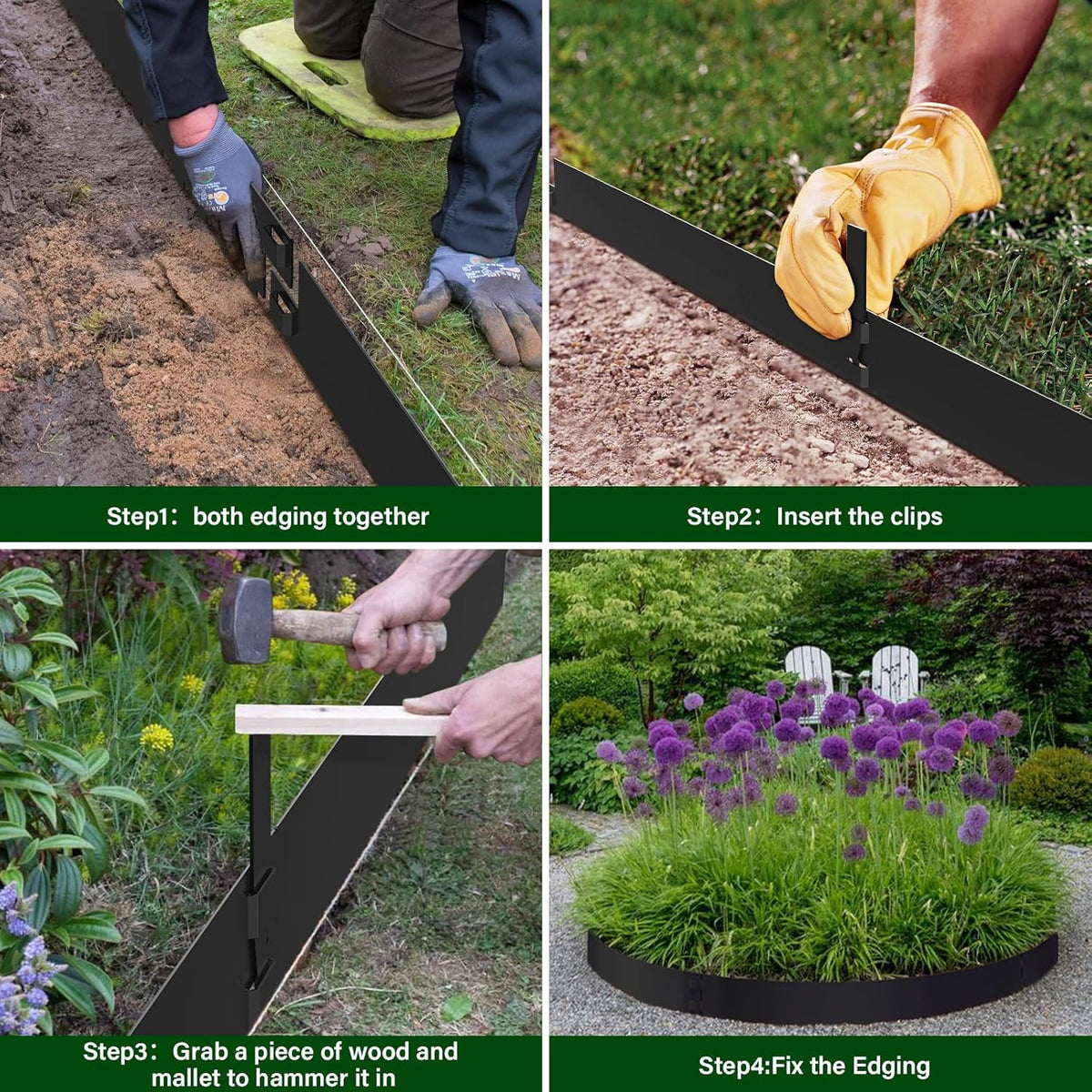 6-Pack 8 inch Black Metal Landscape Edging, Metal Garden Edging Border with 6 Clips,40 Inch Steel Landscape Edging for Yard, Garden, Lawn