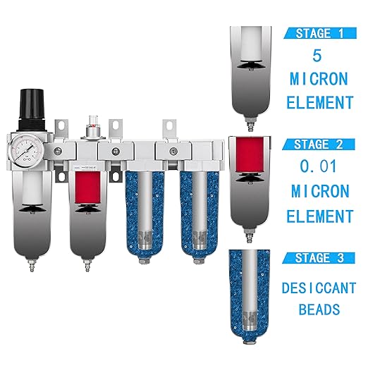 NANPU 1/2" NPT Industrial Grade 4 Stage Air Drying System - Particulate Filter, Coalescing Filter, Double Desiccant Dryers & Air Regulator, Metal Bowl, Auto Drain, for Paint Spray& Plasma Cutter