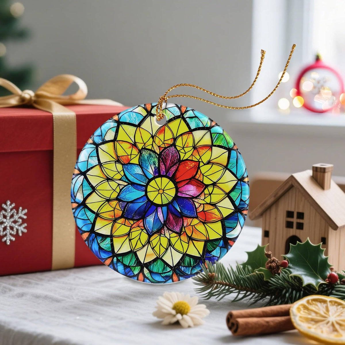 Christmas Ornaments, Ceramic-Style Christmas Decorations, Xmas Tree Ornaments, Heirloom Keepsakes, Holiday Dcor, Holiday Presents, Unique Xmas Gifts, Gift Exchange, Gift Idea - Rainbow Mandala