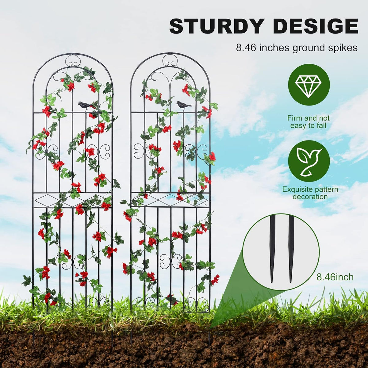 2 Pack 86.7" H x 19.7" W Metal Garden Trellis with Black Coating, Wire Lattice Grid Panel for Climbing Plants Outdoor Roses Vine Cucumbers Vegetables Flower Support