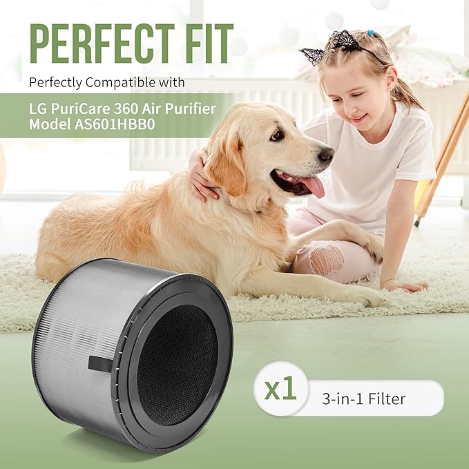 AS601HBB0 Filter Compatible with LG PuriCare 360 Air Purifier Filter Model AS601HBB0, H13 HEPA & Activated Carbon Filter, 1 Pack of Puricare 360 Replacement Filter