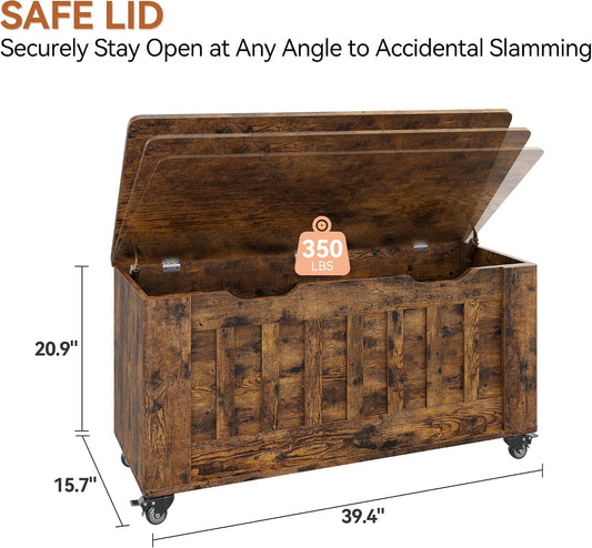 IDEALHOUSE Storage Chest, 39.4" Storage Bench Wooden Storage Trunk, Retro | Supports 350 lbs & Safety Hinges, Lift-Top Entryway Bench, Shoe Bench for Entryway, Bedroom, Living Room, Modern Style