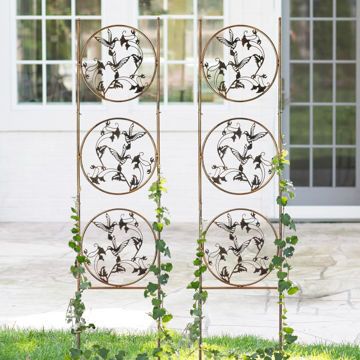 SUNNYPARK Set of 2 Hummingbird Metal Garden Trellis for Climbing Plants, Decorative Vegetables Flowers Vine Trellis for Outdoor Patio 55'' H x 12.4'' W