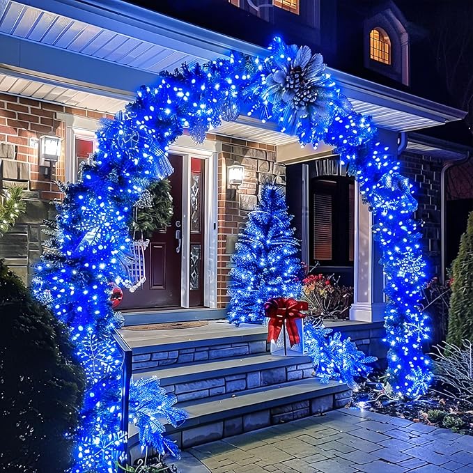 JMEXSUSS 150 LED Blue String Lights Indoor Outdoor Waterproof, Connectable 59 Ft Plug in String Lights, 8 Modes Blue Christmas Lights for Bedroom, Patio, Party, Holiday Decorations