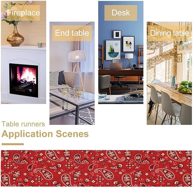 Paisley Table Runner, Boho Vintage Western Red Paisley Flower Print Table Runner for Kitchen Dining Table Wedding Holiday Party Decor, 13x36inch