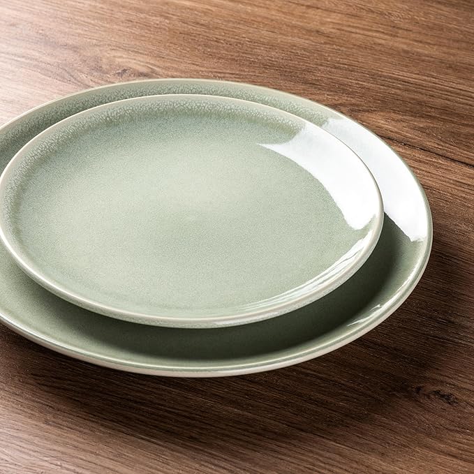 AmorArc Ceramic Dinnerware Sets for 6, 18 Pieces Handpainted Plates and Bowls Set, Scratch Resistant Stoneware Dishes Set, Dishwasher & Microwave Safe, Olive Green