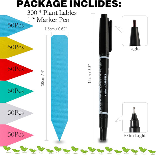 Plant Labels 300Pcs 4 Inch Plastic Plant Name Tags for Seedlings Garden Labels Markers Nursery Plant Tags Seed Labels for Outdoor Garden Plant Label Stakes with Permanet Marking Pen (Mix-Color)