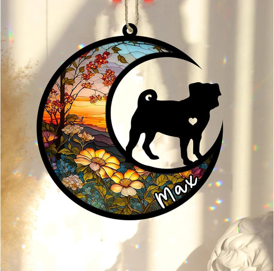 Personalized Dog Memorial, Custom Name Pug Dog Christmas Ornament with Name, Custom Breeds, Pet Loss Light Catcher, Gifts for Lovers Loss of Pet Sympathy on Mothers Day Christmas