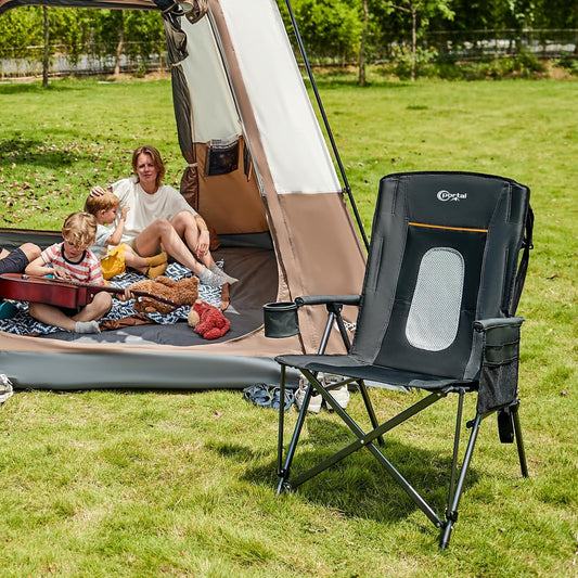 Portal Oversized Folding Camping Chair High Back Portable Lawn Chairs for Adults Outdoor Sports with Hard Armrest Cup Holder,Supports 400LBS, 2P Black