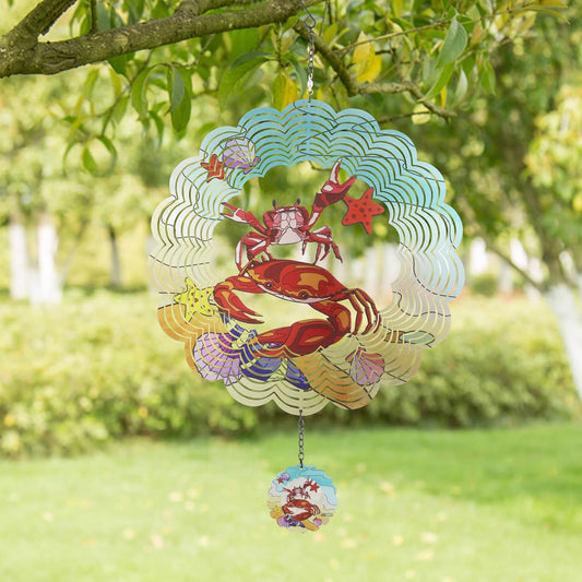 Crab 3D Wind Spinner Kinetic Metal Art Hanging Wind Spinner Outdoor Decoration Ocean Ornaments Decor for Yard and Garden