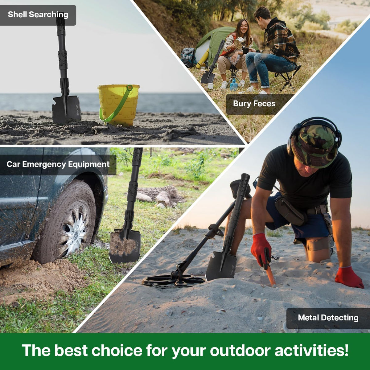 Folding Survival Shovel Multi-Tool, Heavy-Duty Military Entrenching Tool with Pickaxe, Collapsible Spade for Disaster Recovery, Car Emergency, Metal Detecting, Camping, Digging, and Gardening