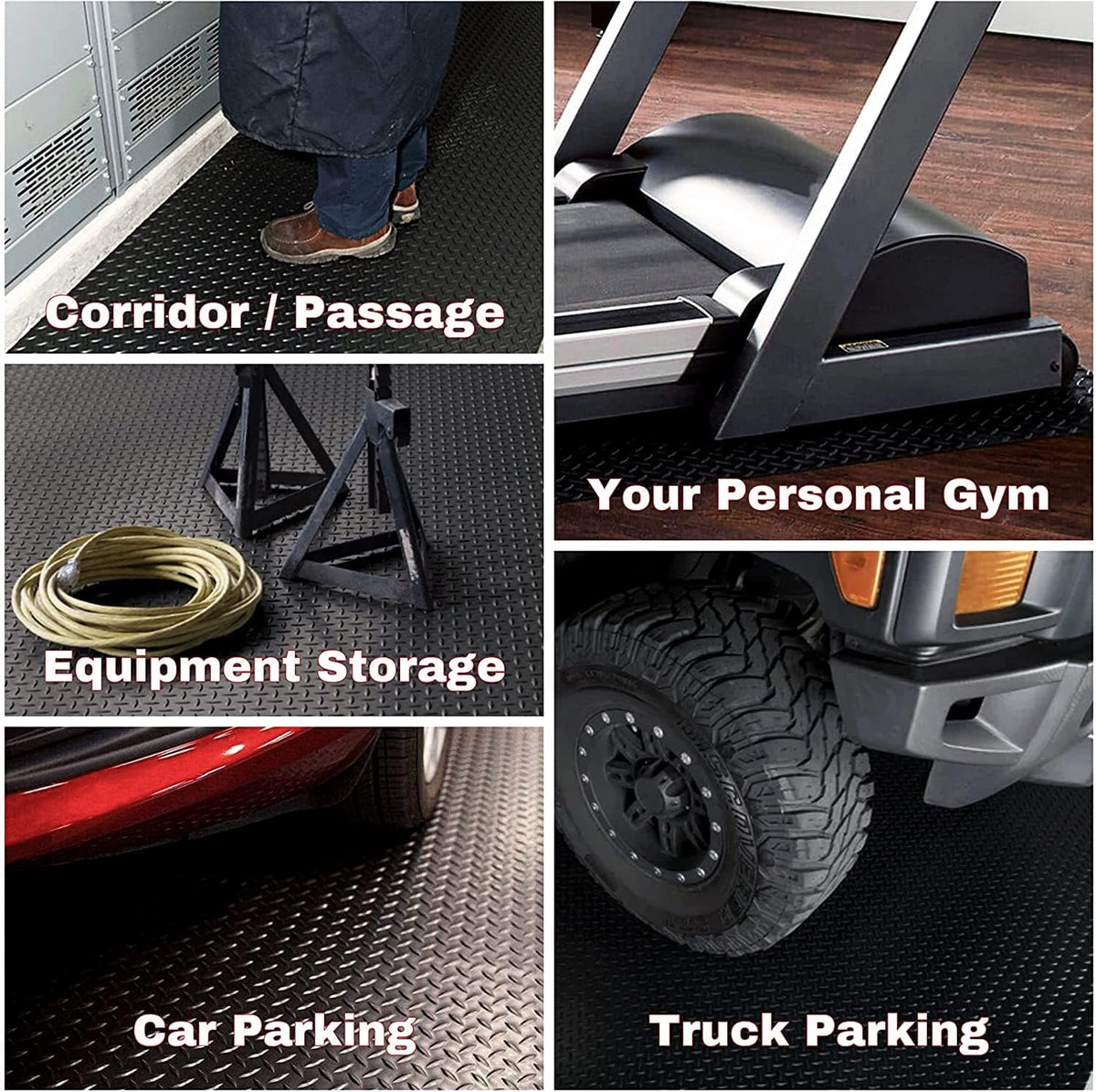 SEAL 5 x 10 Ft Premium Garage Floor Mat, Solid 2.8mm Thickened Black Commercial Grade Heavy Duty Parking Mat for Garage Floor, Golf Cart, Water/Stain Resistant Floor Runner (Embossed Diamond Plate)
