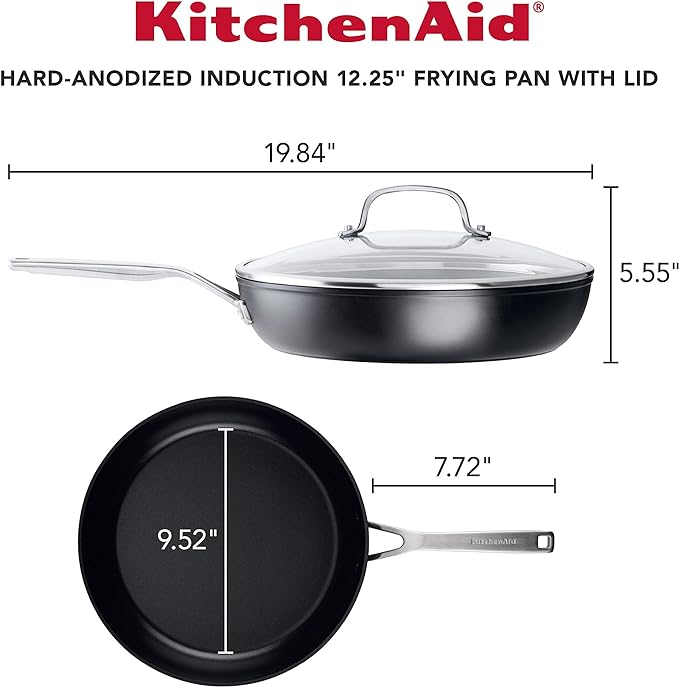 KitchenAid Hard Anodized Induction Nonstick Fry Pan/Skillet with Lid, 12.25 Inch, Matte Black