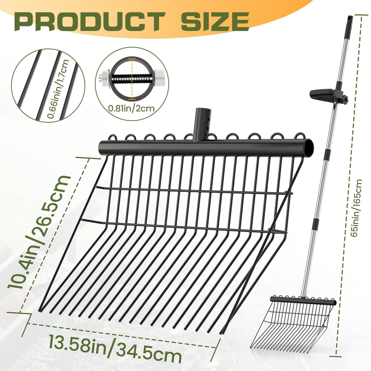 Manure Fork - Metal Horse Manure Rake with 2 Durafork Replacement Heads and 1 Steel Handle, Rustproof Heavy Duty Hay Pitch Fork for Horse Stall Poop