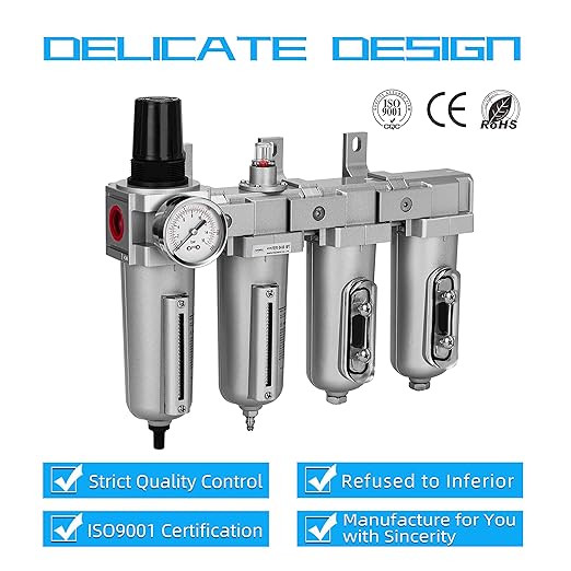 NANPU 3/4" NPT Industrial Grade 4 Stage Air Drying System - Particulate Filter, Coalescing Filter, Double Desiccant Dryers & Air Regulator, Metal Bowl, Auto Drain, for Paint Spray& Plasma Cutter