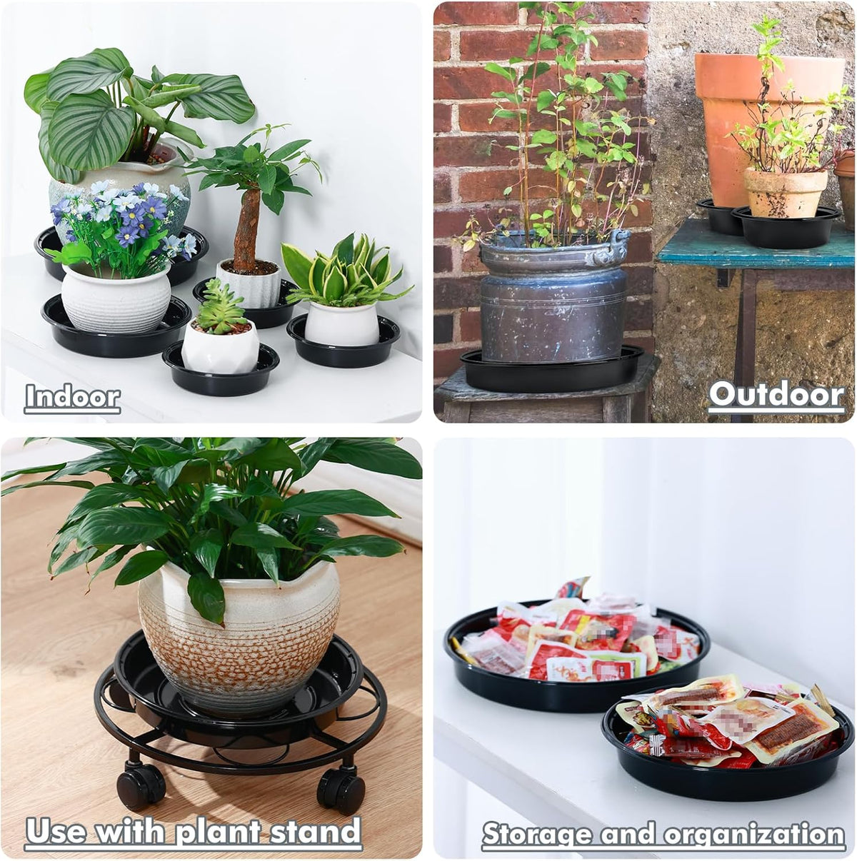 Plant Saucer 20 Pack Plant Trays for Pots 4 Inch Plastic Plant Saucers for Outdoors and Indoors Drip Trays for Potted Plants Flower Pot Plates to Catch Water Plant Drainage Dishes No Holes, Black