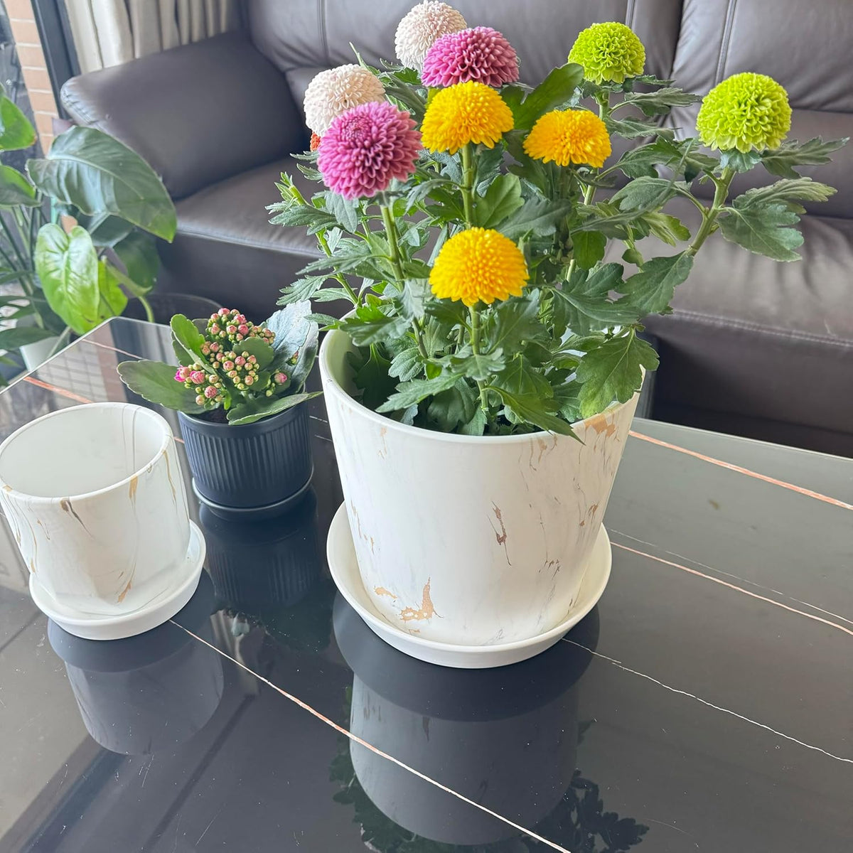 2 Pack Ceramic Plant Saucer 4 Inch, Heavy Duty Plant Pot Tray for Indoor & Outdoor, Glazed Ceramic Plant Drip Trays