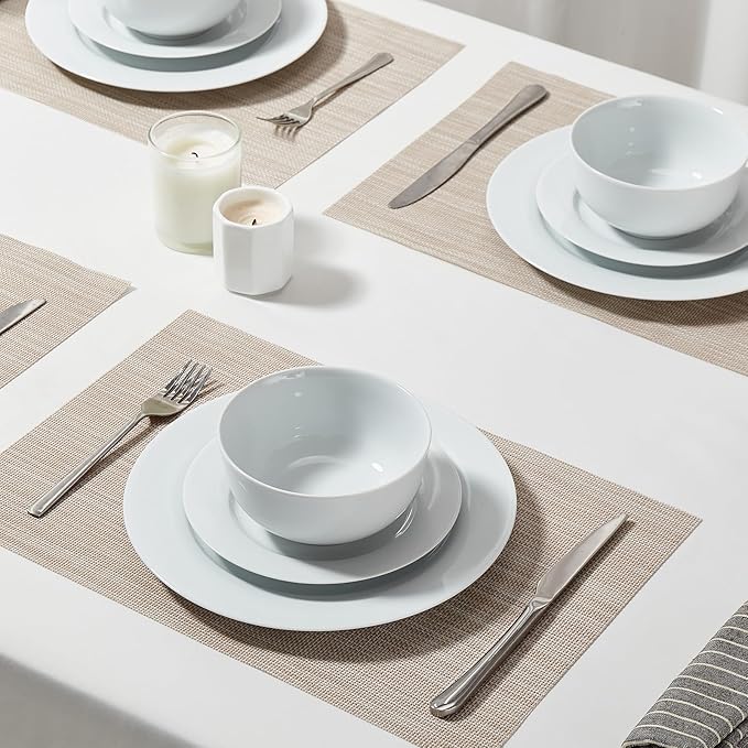16 Pieces Plates and Bowls Sets, White Porcelain Dinnerware Sets, Ceramic Dishes Set Service for 4, White Kitchen Dinner Dining Ware Set