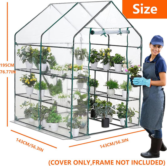 Greenhouse Cover Replacement, 56×56×76 Inches PE Walk-in Greenhouse Cover for Gardening Plants w/Roll-Up Zipper Door, Waterproof Wind Rain Proof Frost Protection , Easy Assembly (No Frames Include)