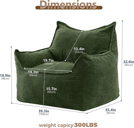 EBENCHICO Giant Bean Bag Chair for Adults, Corduroy Large Bean Bag Chairs for Teens with Armrests, Comfy Adult BeanBag Chair Sofa Couch with Filler Included for Bedroom Living Room