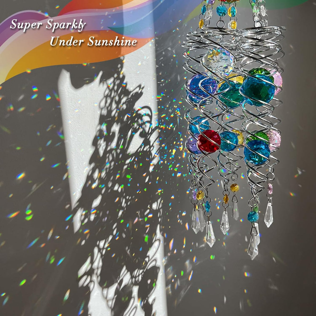 FONMY Dragonfly Gazing Ball Spiral Wind Spinner Sun Catcher Rainbow Maker Silver Spiral W/Pink K9 Crystal Ball Tree Hanging Ornament Indoor Outdoor Garden Decor. 19.5inch H