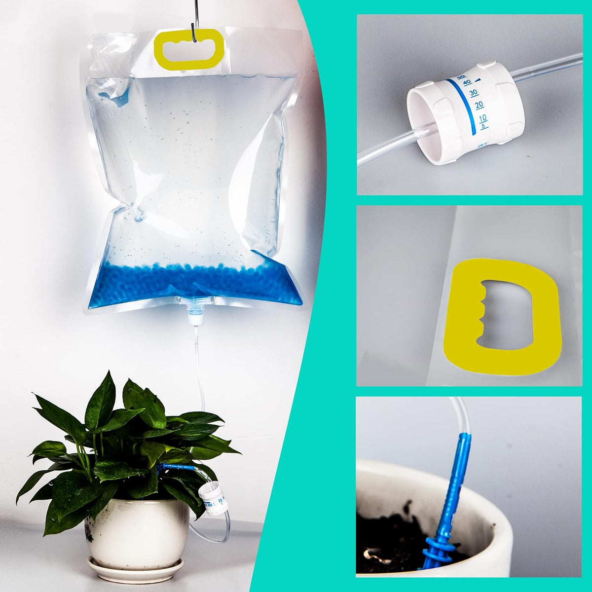 3.5L Plant Self Watering Bags with Adjustable Flow Regulators & Hooks,Automatic Plant Waterer, Plant IV Water Bags, Vacation Plant Watering System for Indoor Plant Life Support, 3Pcs