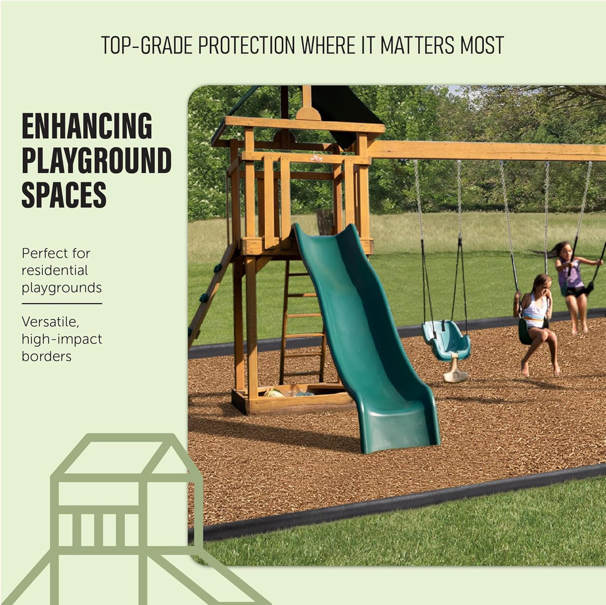 Playsafer 4' Flexible Interlocking Rubber Edging for Playgrounds (Black, 2 Pack)
