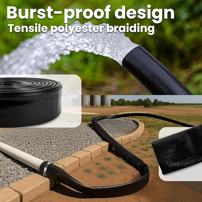 XtremepowerUS Backwash Hose Extra Heavy-Duty Pool Drain Hose 1.5" x 100 ft – 47 MIL Thickness Drain Hose with Clamp for Filter Pump or Sump Discharge