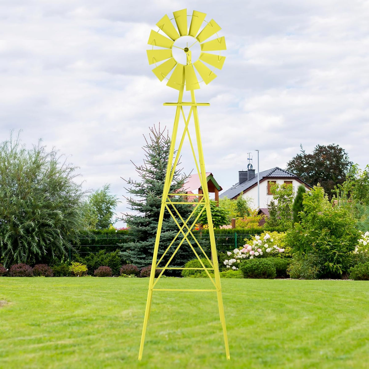 Garden Windmill for Yard Decor, 8 ft Tall Metal Windmill with Spinning Blades, Weather-Resistant Outdoor Windmill for Lawn, Farmhouse, Rustic & Farm Decor,Yellow